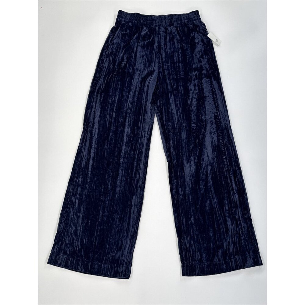 NEW Gap Crinkle Pants Womens Small Blue Wide Leg Barrel Elastic Waist Corduroy